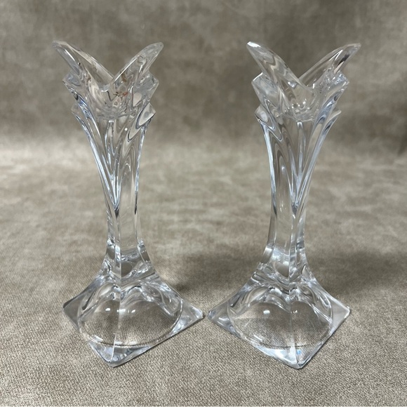 MIKASA Slovenia Lead Crystal Candlestick Art Deco Holder 5 1/2" SET of 2 - Picture 7 of 9